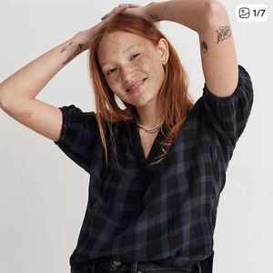 Madewell Plaid Short Sleeve Cotton Top Blouse NWT